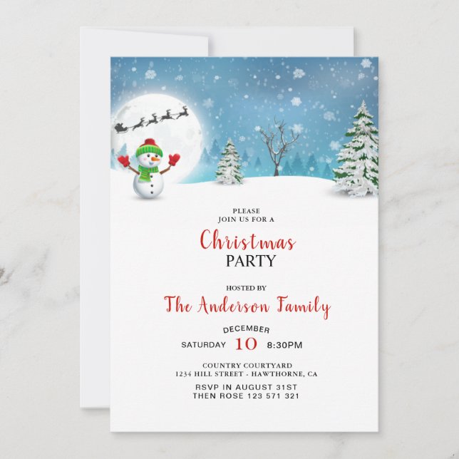Invitación del partido Navidades de Snowman (Anverso)