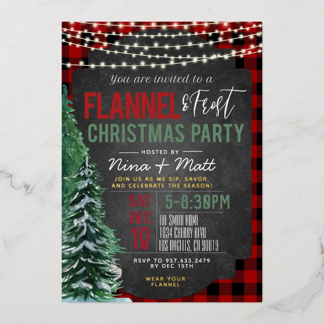 Invitación del partido Navidades Flannel y Frost (Anverso)