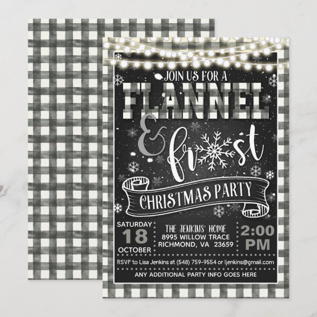 Invitación del partido Navidades Flannel y Frost (Anverso / Reverso)