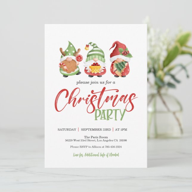 Invitación del partido Navidades Gnome (Anverso de pie)