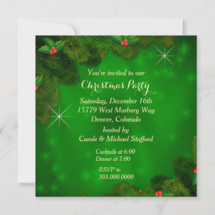 Invitación del partido Navidades Holly Berry Green