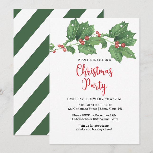 Invitación del partido Navidades Holly Wreath (Anverso / Reverso)