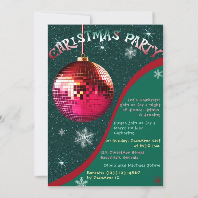 Invitación del Partido Navidades Retro Verde y Roj (Anverso)