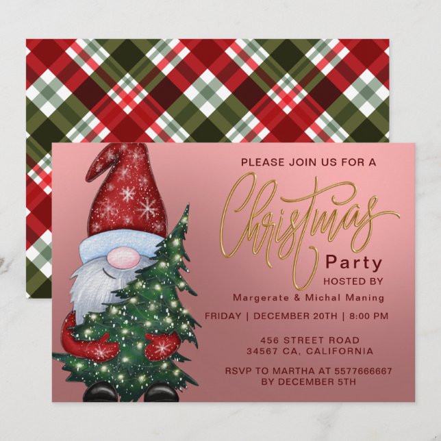 Invitación del partido Navidades rojos Tartán Plai (Anverso / Reverso)