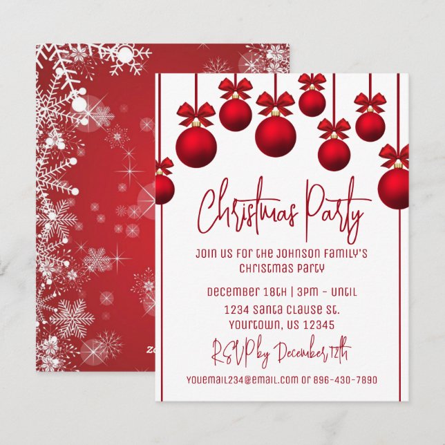 Invitación del partido Navidades rojos y blancos (Anverso / Reverso)