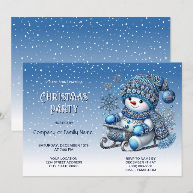 Invitación del partido Navidades Snowman (Anverso / Reverso)