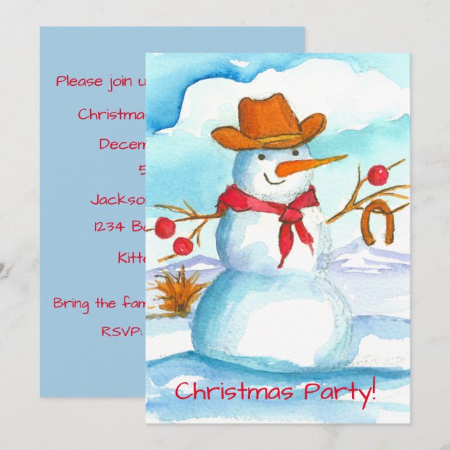 Invitación del partido Navidades Snowman (Anverso / Reverso)