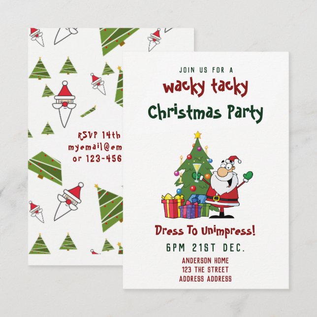 Invitación del partido Navidades TACKY Funny Santa (Anverso / Reverso)