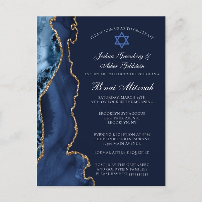 Invitación del partido Navy Blue Gold B'nai Mitzva (Anverso)