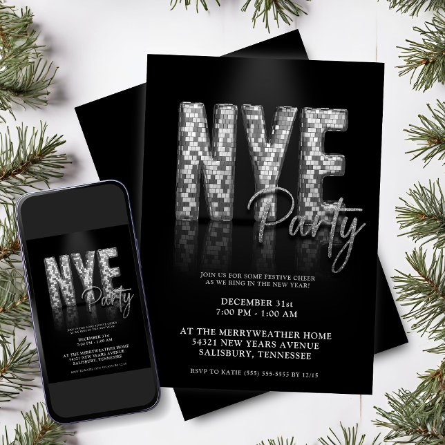 Invitación del partido Nochevieja Año Nuevo Silver (Silver Sparkle New Years Eve Party Invitations)