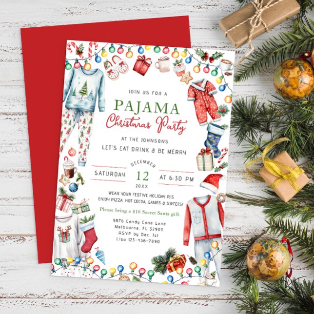 Invitación del partido Pajama Navidades de acuarel (Pajama Party Xmas)