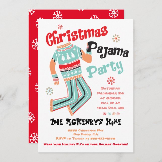Invitación del partido Pajama Navidades de vacacio (Anverso / Reverso)