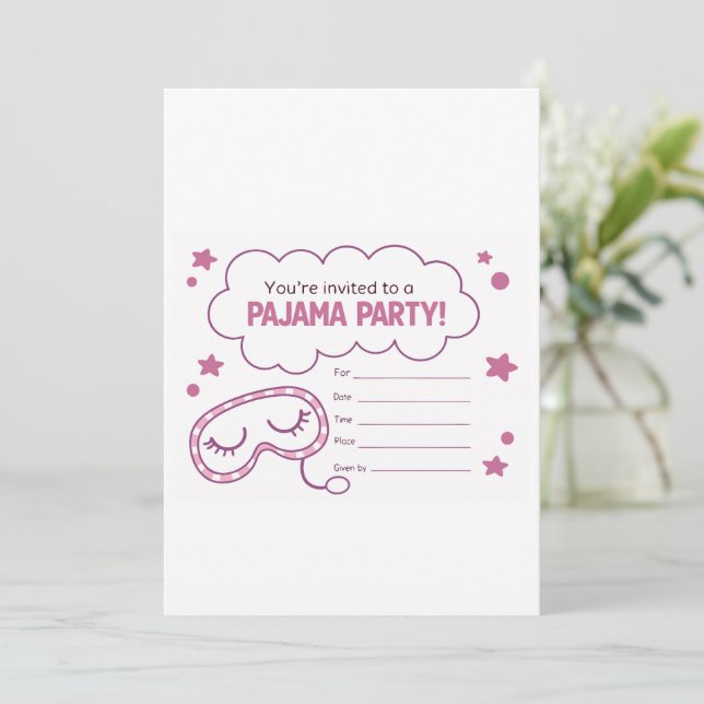 Invitación del Partido Pajama para Chicas (Anverso de pie)