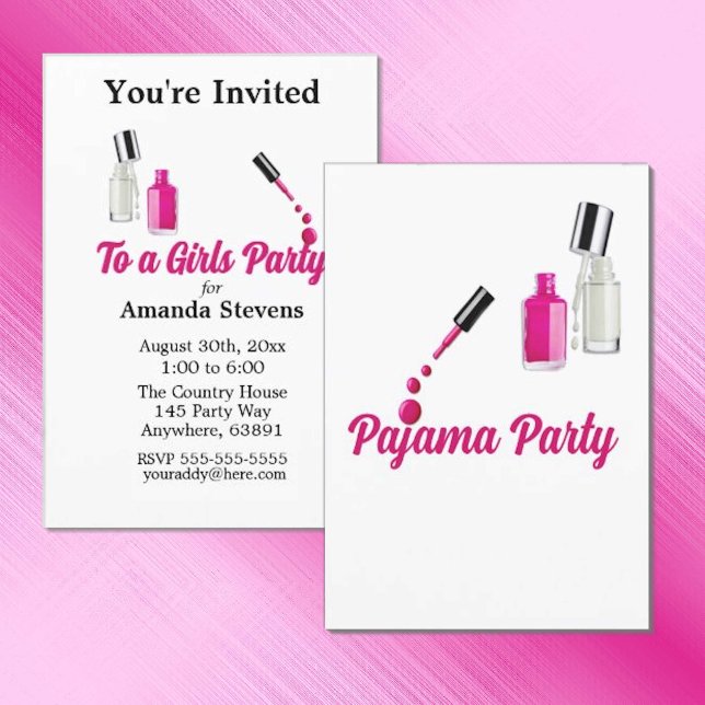 Invitación del partido Pajama Polaco Pink Nail (Subido por el creador)