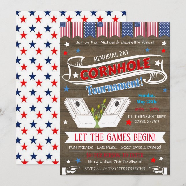 Invitación del partido Patriotic Cornhole (Anverso / Reverso)