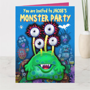 Invitación del partido personalizado Monster Hallo