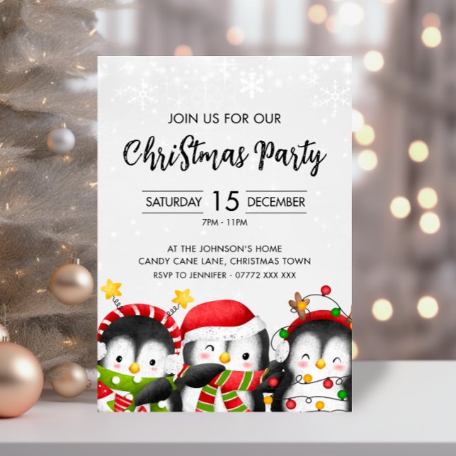 Invitación del partido Pingüino Navidades Cutos (Penguin Christmas Party Invitation)