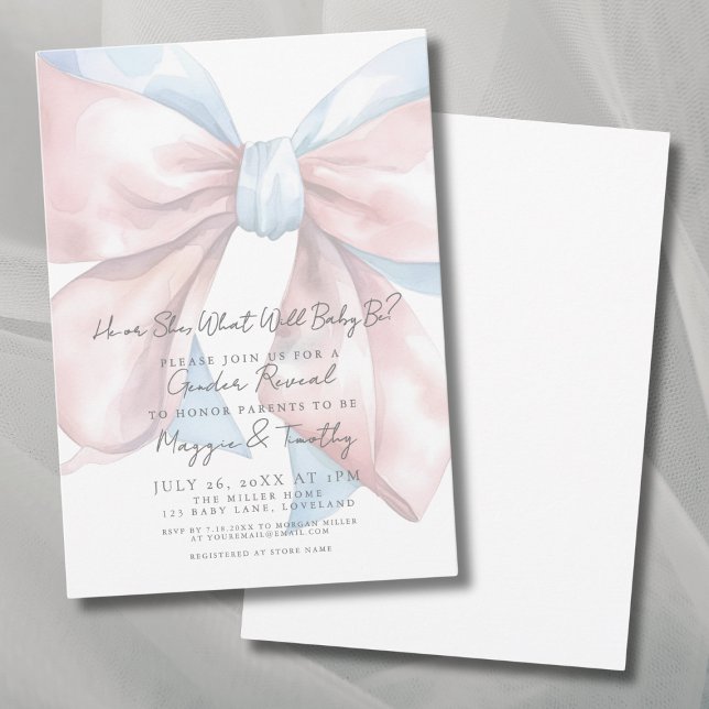 Invitación del partido "Pink Blue Bow Gender Revea (Pink Blue Bow Gender Reveal Party Invitation)