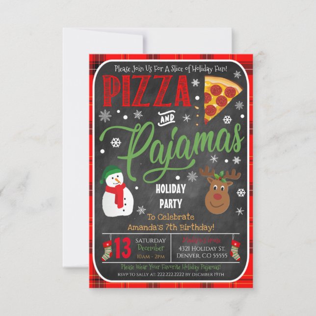 Invitación del partido Pizza y Pajamas navidades (Anverso)