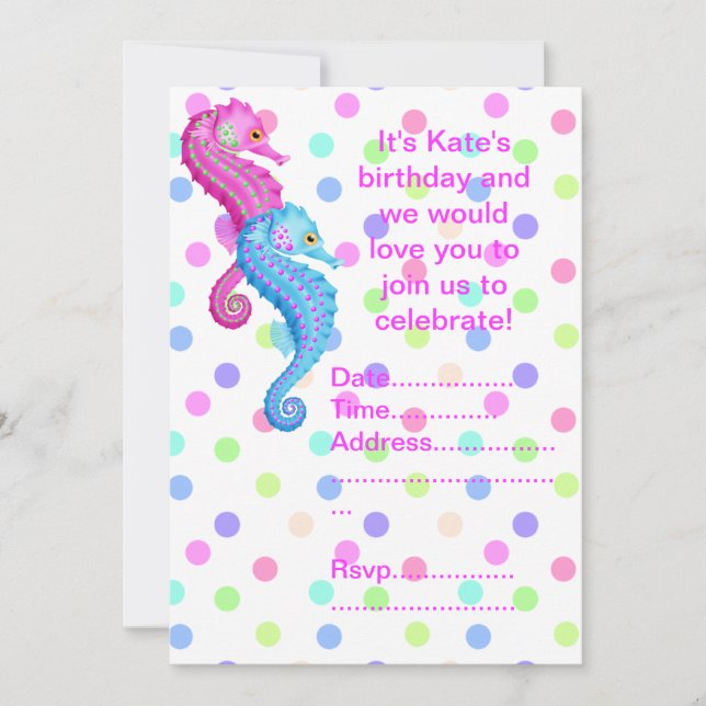 INVITACIÓN DEL PARTIDO POLKA DOT SEAHORSE (Anverso)