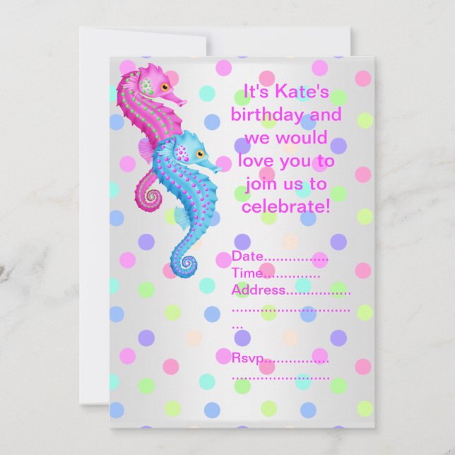 INVITACIÓN DEL PARTIDO POLKA DOT SEAHORSE (Anverso)