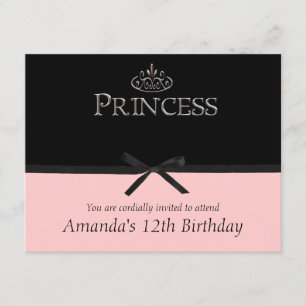 Invitación del partido Princesa en negro y rosa