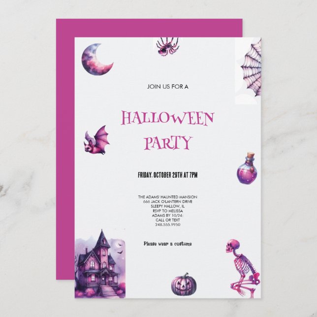 INVITACIÓN DEL PARTIDO PURPLE Y PINK HALLOWEB (Anverso / Reverso)