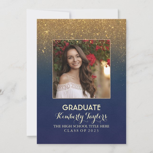 Invitación del Partido Purpurina Oro de Graduación (Anverso)