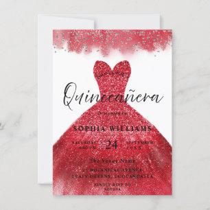 Invitación del partido Quinceanera con el vestido