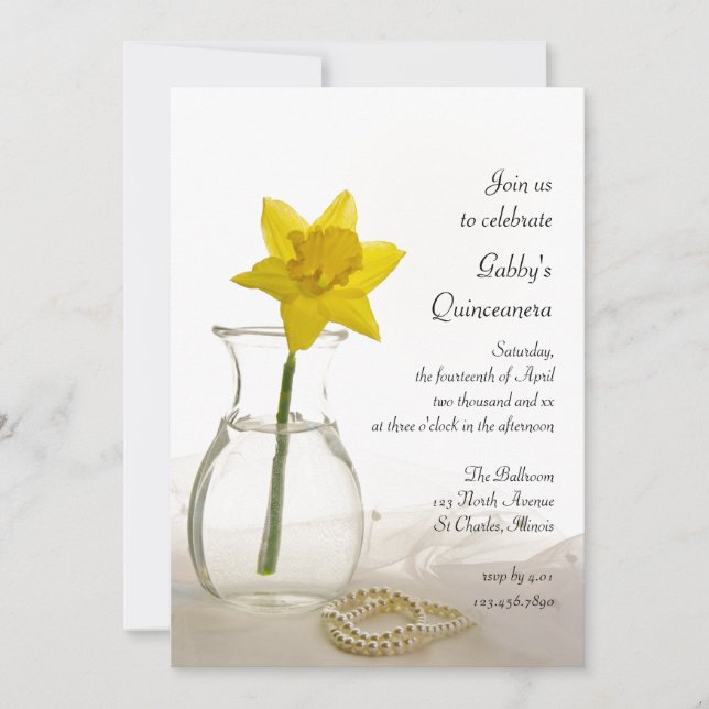 Invitación del partido Quinceanera Daffodil and Pe (Anverso)