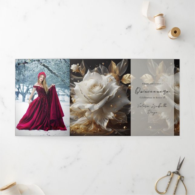 Invitación del Partido Quinceanera de la Foto Rosa (Exterior)