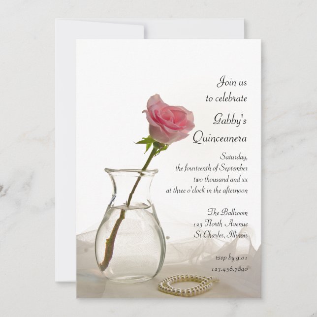 Invitación del partido Quinceanera de Rosa y Perla (Anverso)