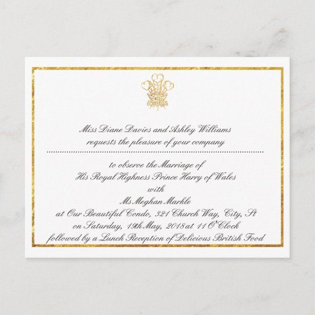 Invitación del partido Real Boda Watch | Londres R (Anverso)