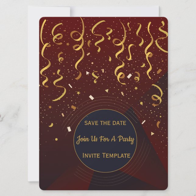Invitación del Partido Red and Gold Confetti (Anverso)