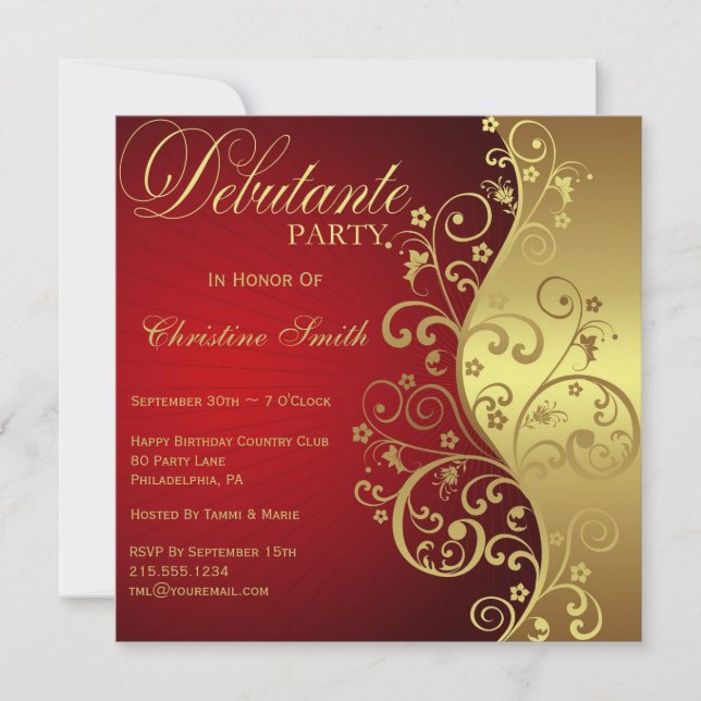 Invitación del partido Red & Gold Debutante (Anverso)