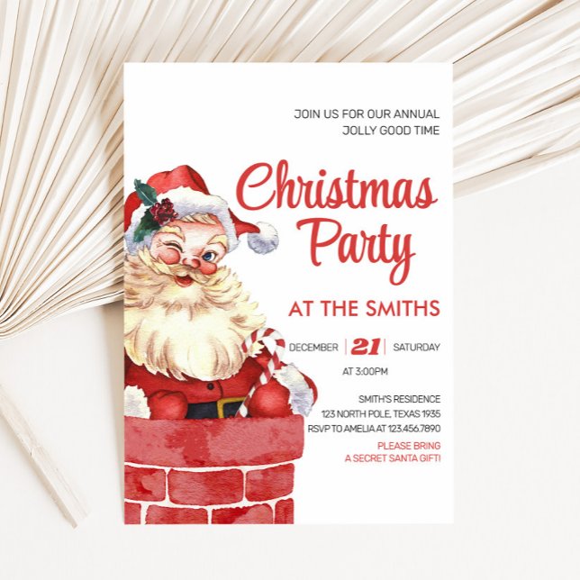 Invitación del partido Retro Santa Navidades (Retro Santa Chimney Christmas Party Invitation)