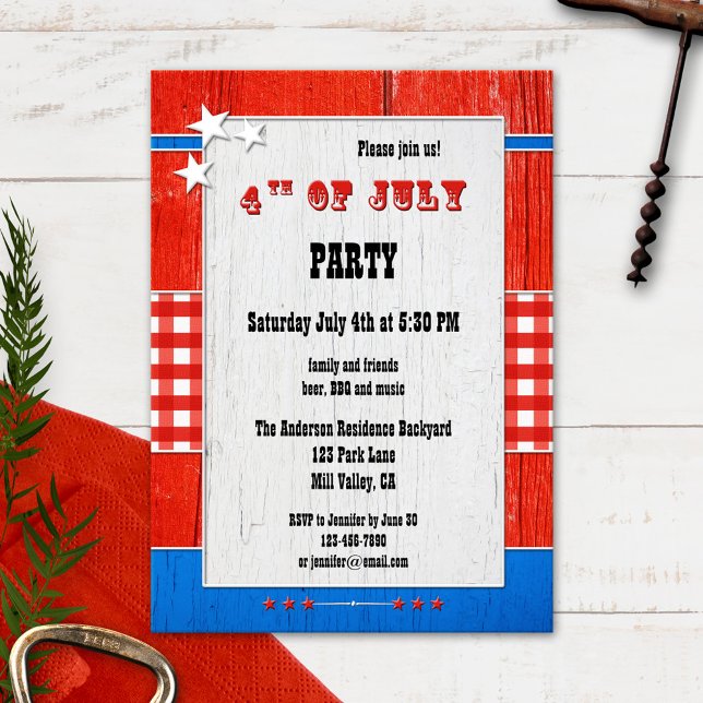 Invitación del partido Rustic Wood Gingham del 4 d (Subido por el creador)