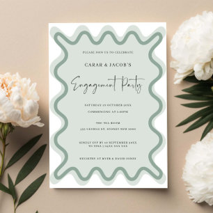 Invitación del partido Sage Wavy Border Engagement