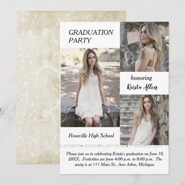 Invitación del partido Shabby Chic Photo Graduatio (Anverso / Reverso)