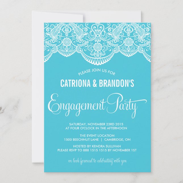 Invitación del partido Turquoise Indian Lace Engag (Anverso)
