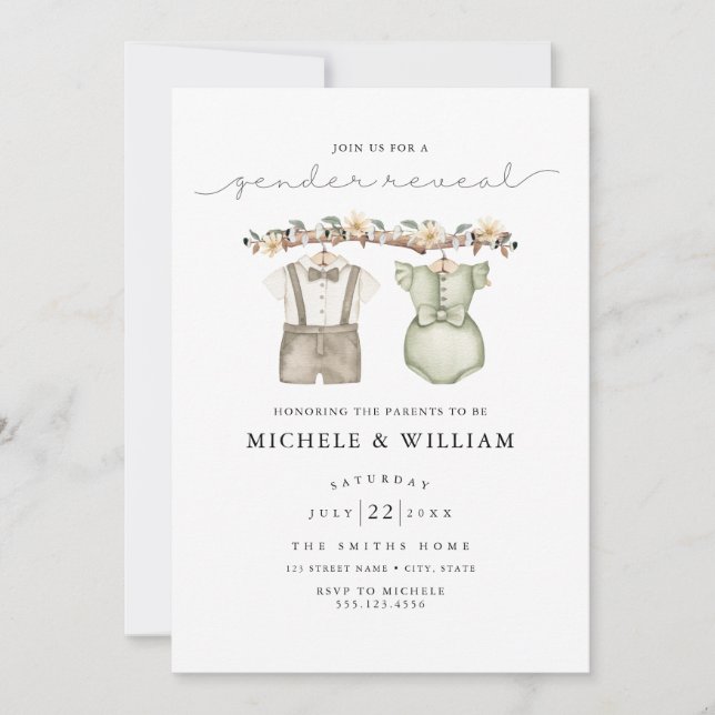 Invitación del partido Watercolor Boho Gender Reve (Anverso)