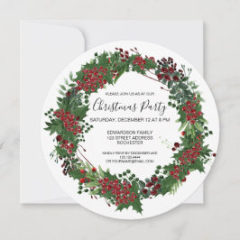 Invitación del partido Watercolor Holly wreath Nav