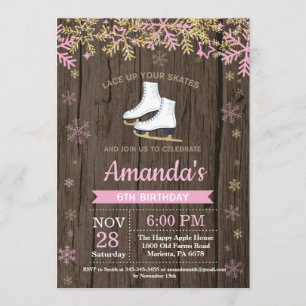Invitación del patín del rosa de la fiesta de