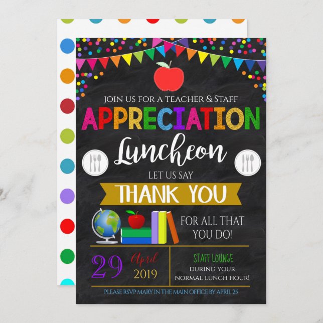 Invitación del personal docente de agradecimiento (Anverso / Reverso)