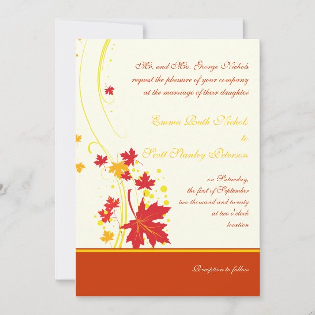 Invitación del personalizado boda amarillo rojo ho (Anverso)