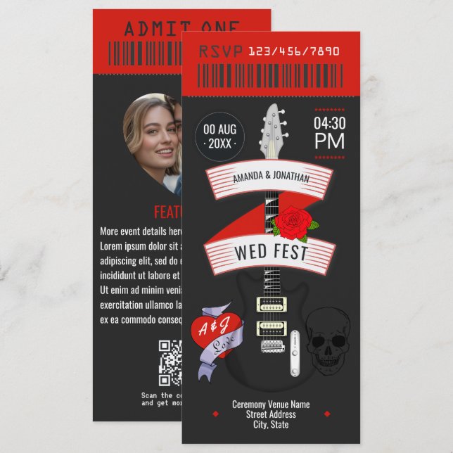 Invitación del personalizado de boletos de Boda Ro (Anverso / Reverso)