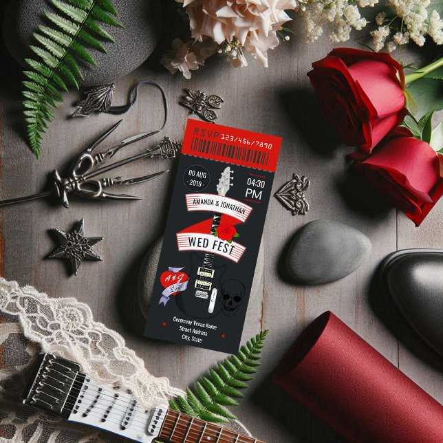 Invitación del personalizado de boletos de Boda Ro (Rock n' Roll Wedding ticket custom Invitation)