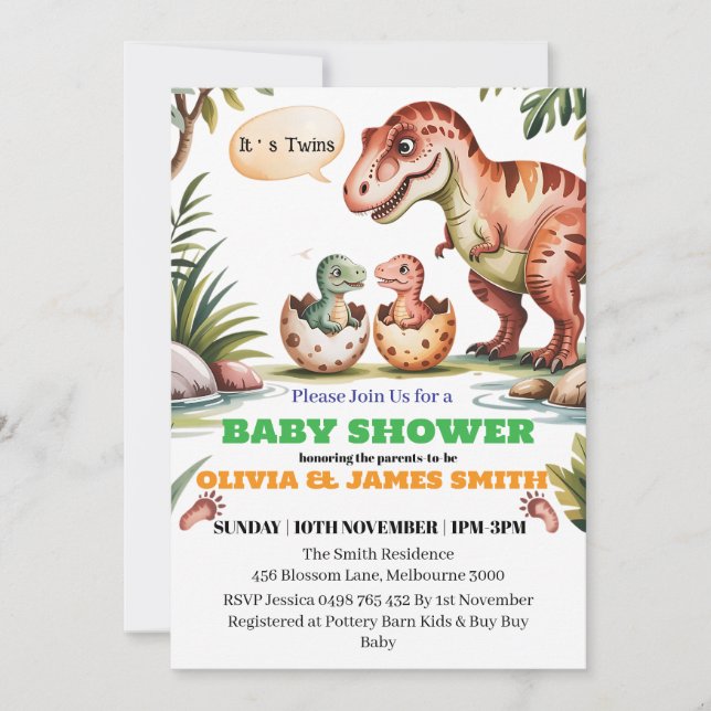 Invitación del Personalizado de Dinosaur Baby Show (Anverso)