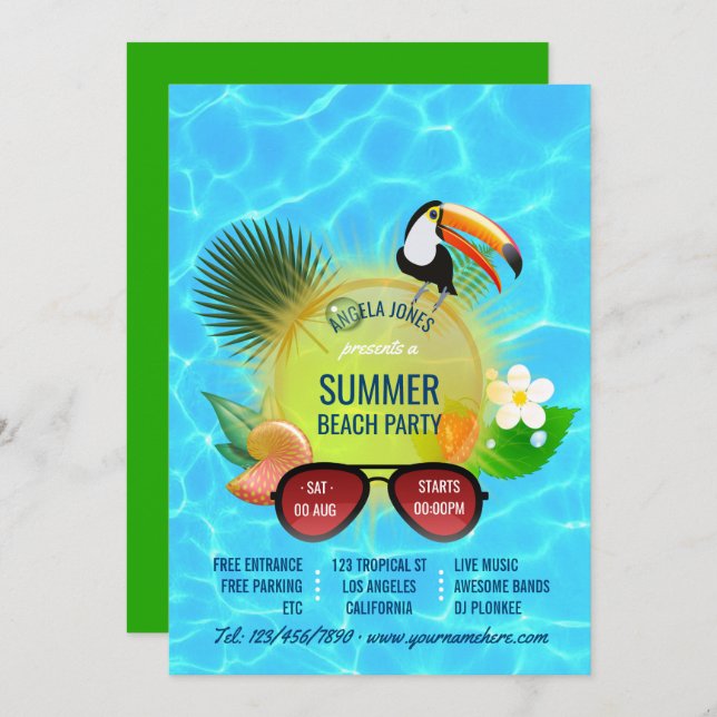 Invitación del personalizado del Club Summer Beach (Anverso / Reverso)