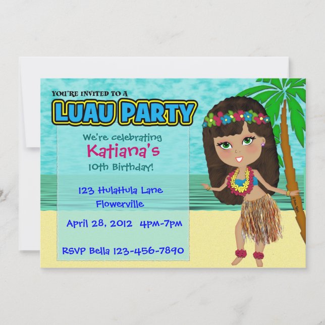 Invitación del personalizado del fiesta de Luau (Anverso)
